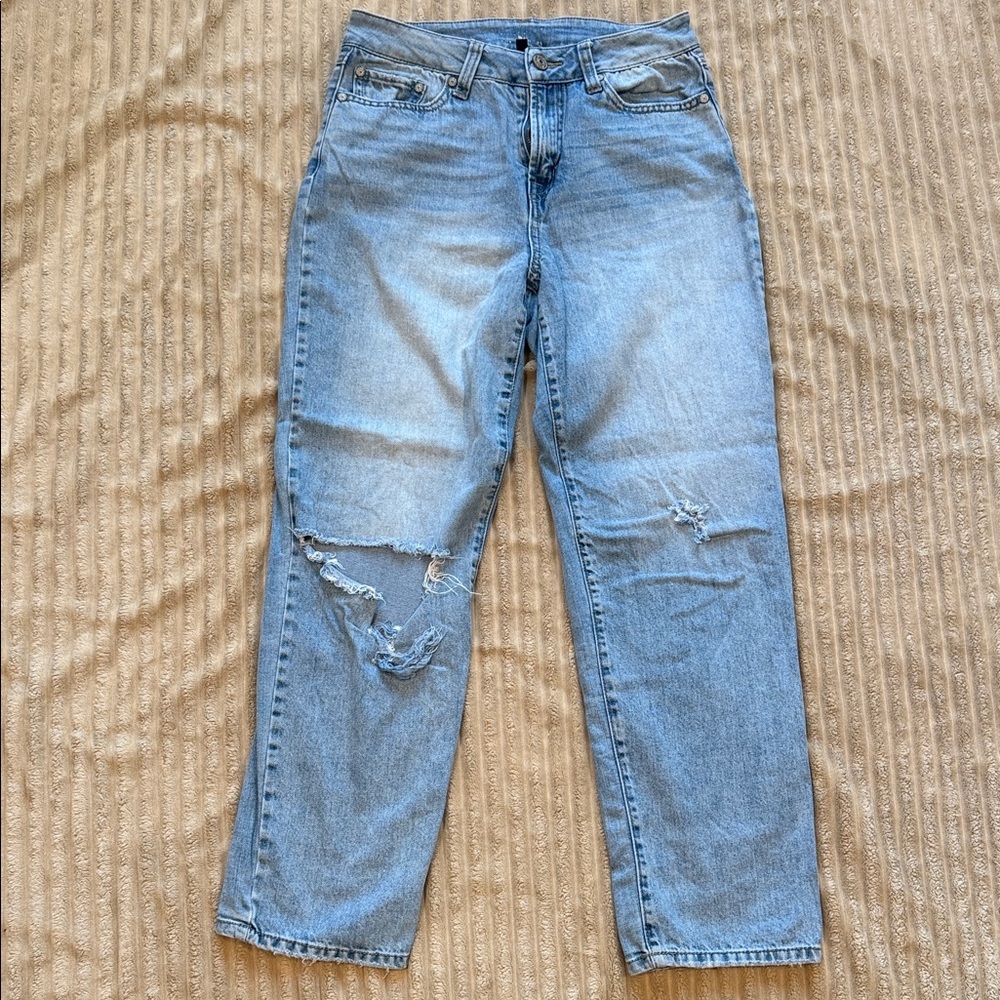 Rewash Light Blue Distressed Straight-Leg Jeans